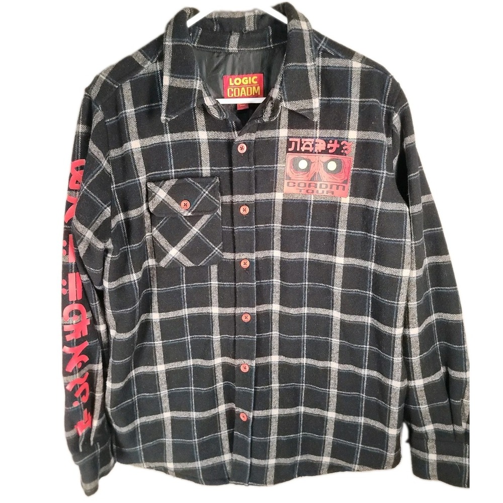 Logic COADM Tour Wool Flannel Shirt Jacket Mens M Plaid Quilted Rap Merch 2019